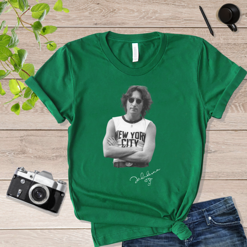 Black & White John Lennon New York City Graphic John Lennon New York City Shirt_black shirt Green
