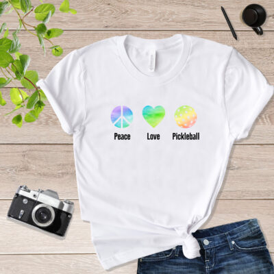 Peace Love & Pickleball Rainbow Color Pickle Ball T Shirt