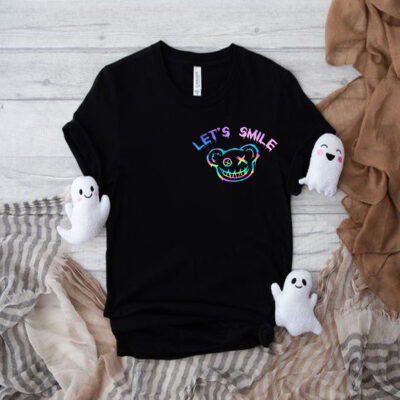 Reflective Teddy Bear Graphic With Let's Smile Quote Teddy Bear T-shirt