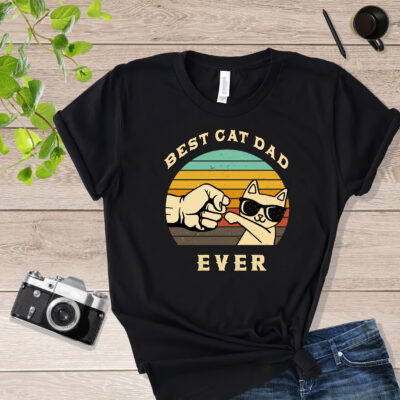 Vintage Best Cat Dad Ever Bump Cat Dad T Shirt mockup_black