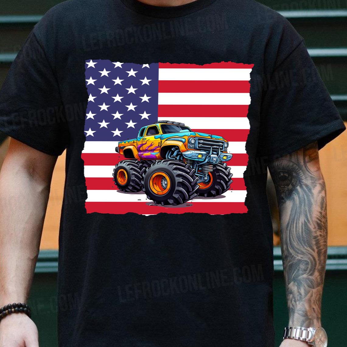 Monster Truck & American Flag Monster Truck Tshirt