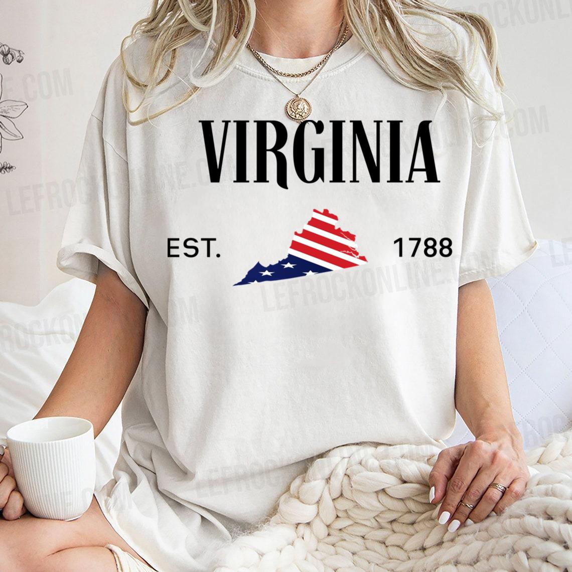 Virginia Est 1788 With American Flage Virginia Map Graophic Virginia Is For Lovers T Shirt